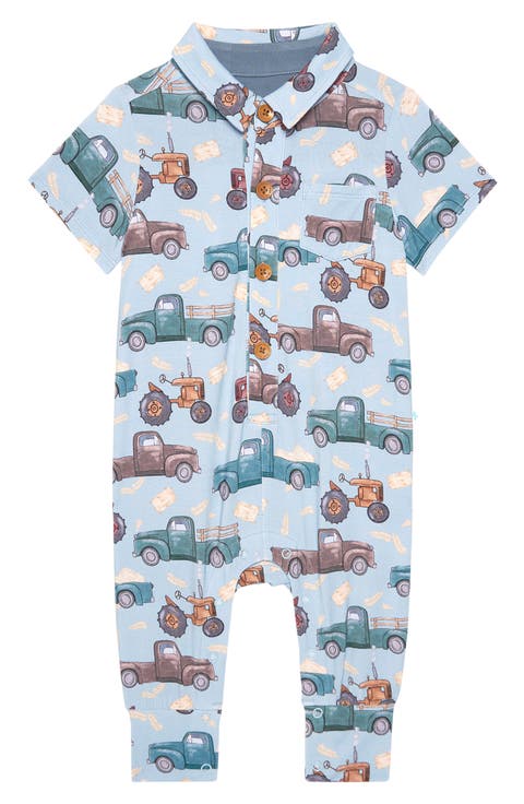 Print Collared Button-Up Romper (Baby)