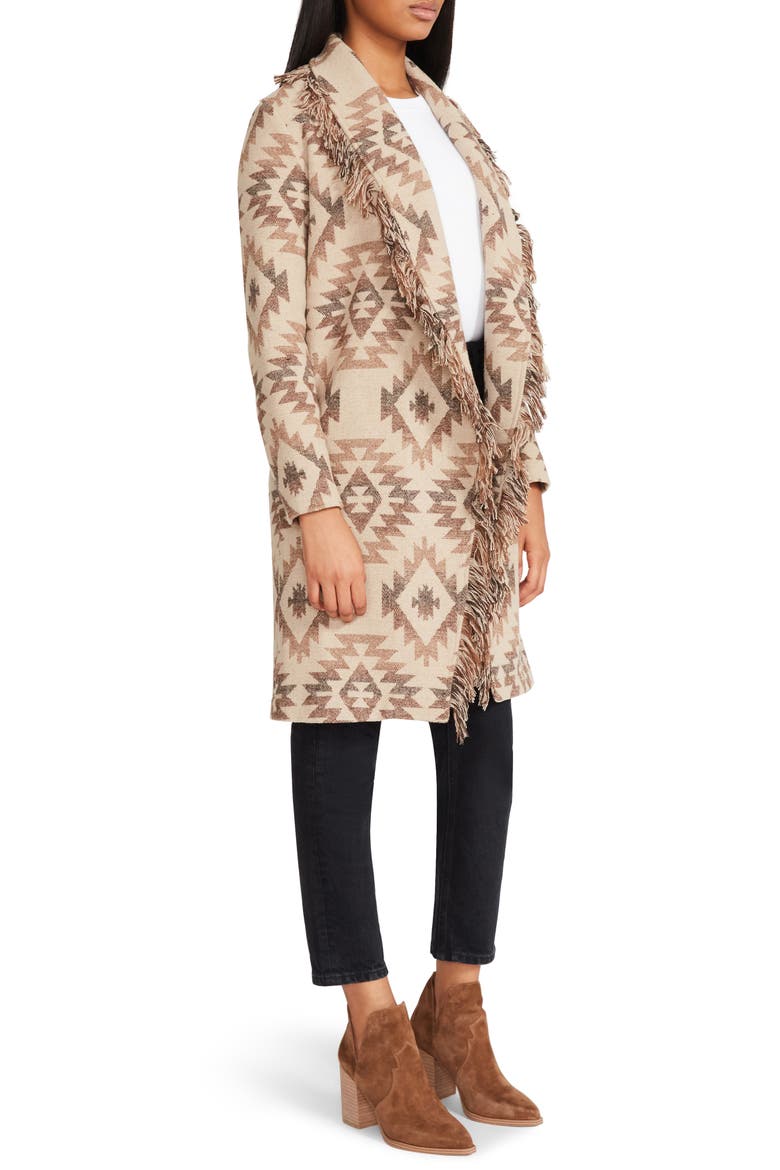 Fringe Shawl Collar Coat, Alternate, color, BROWN AZTEC