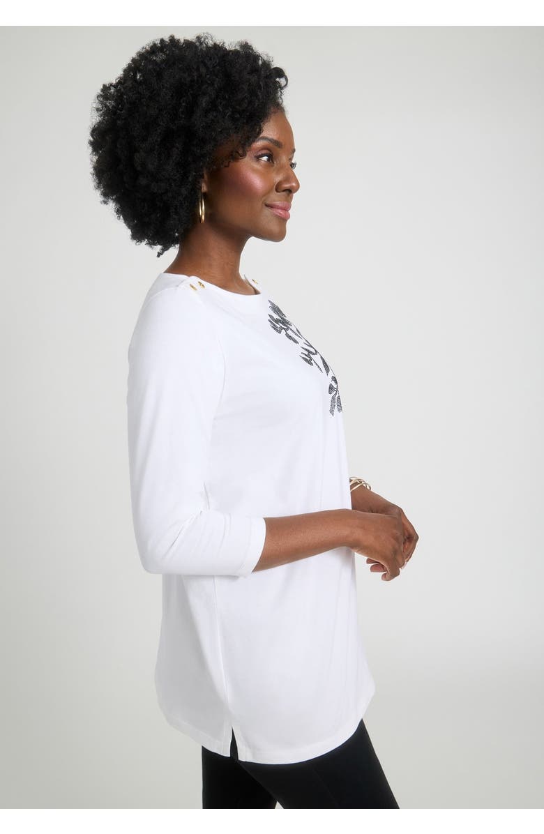 Jessica London Stretch Cotton Boatneck Tunic, Alternate, color, White Floral Embellishment