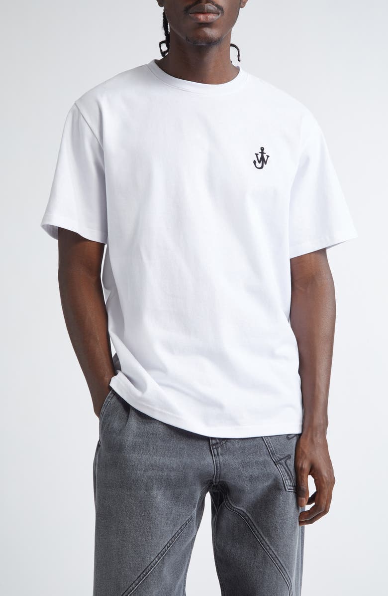 JW Anderson Anchor Logo Embroidered Cotton T-Shirt, Main, color, White 001