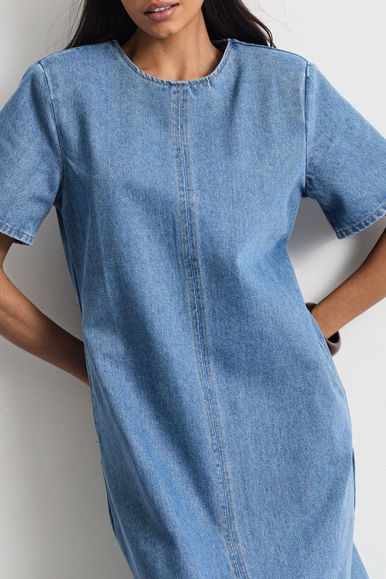 Denim Side Split Midi Dress, Alternate, color, Mid Wash