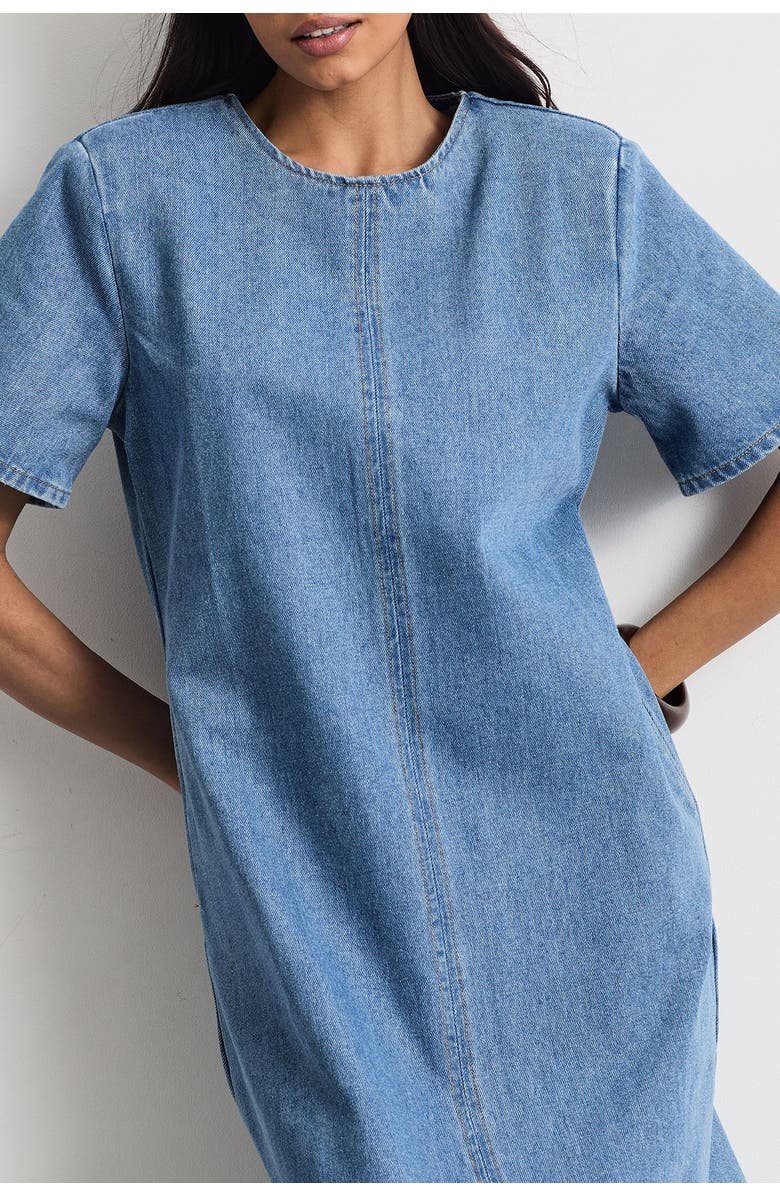 Warehouse Denim Side Split Midi Dress, Alternate, color, Mid Wash