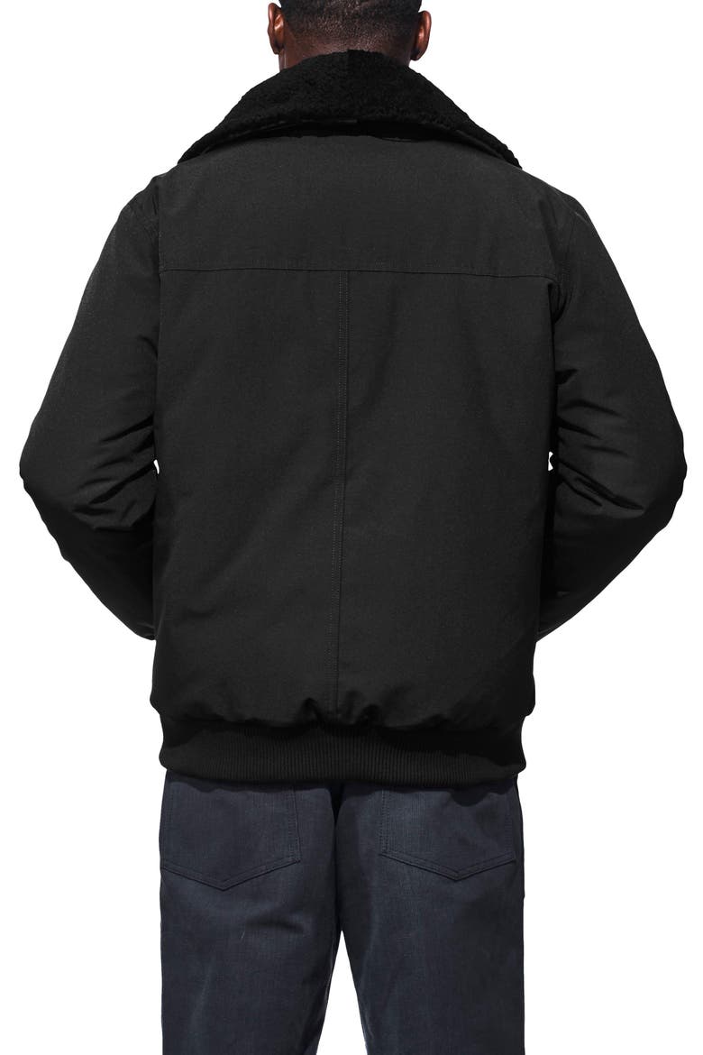 Bromley Slim Fit Down Bomber Jacket with Genuine Shearling Collar, Alternate, color, BLACK