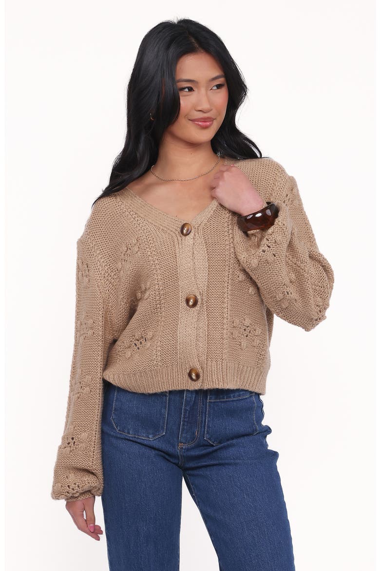 Melody Relaxed Fit Pointelle Cardigan, Alternate, color, MUSHROOM