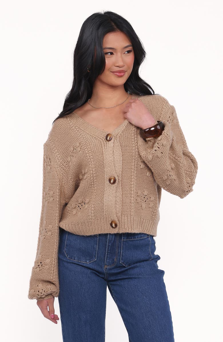 Petal & Pup Melody Relaxed Fit Pointelle Cardigan, Alternate, color, Mushroom