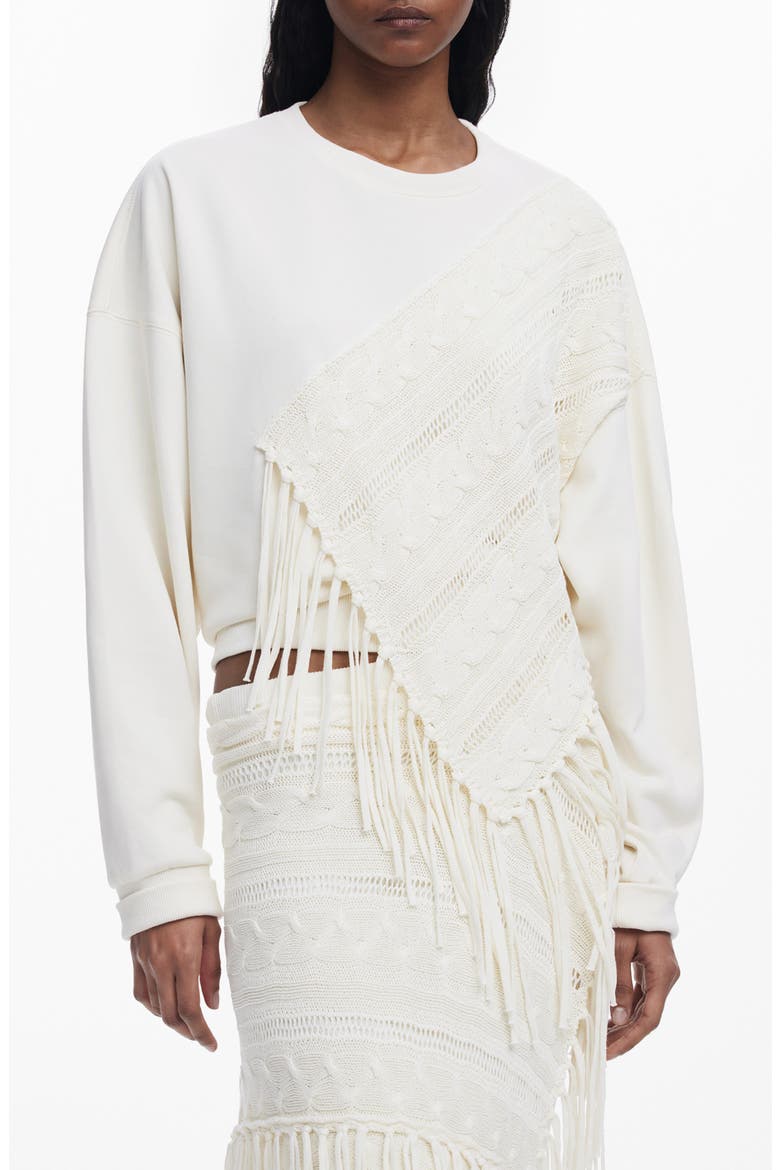 Mixed Stitch Fringe Sweatshirt, Main, color, IVORY
