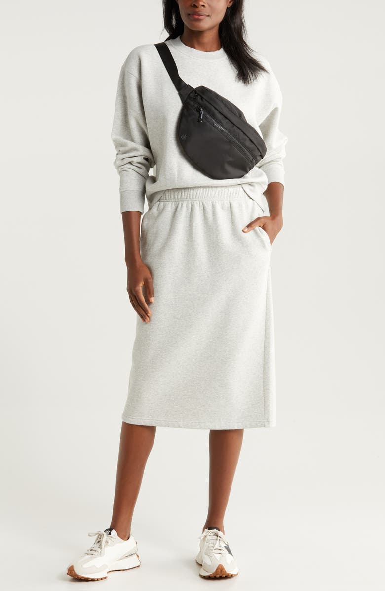 Zella Cloud Fleece Midi Skirt, Alternate, color, Grey Light Heather