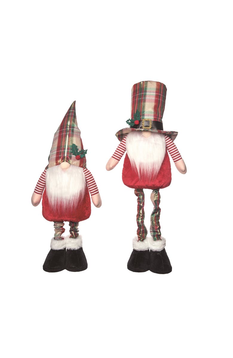 Transpac Plush Plaid Hat Gnome Telescoping Legs set of 2 Christmas Decor, Main, color, 