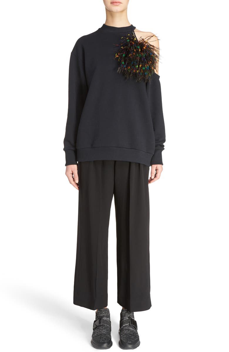 Christopher Kane Pom Pom Cold Shoulder Sweatshirt, Alternate, color,