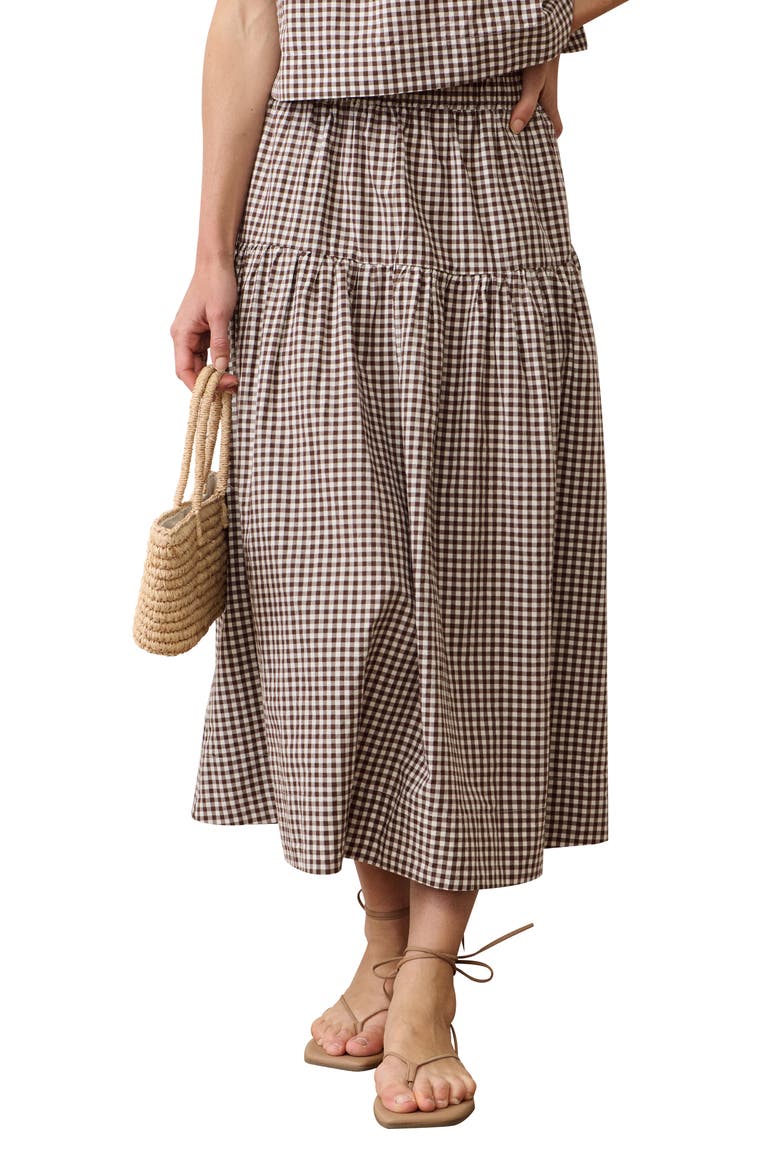 Gia Gingham Pima Cotton Poplin Skirt, Main, color, CHOCOLATE GINGHAM