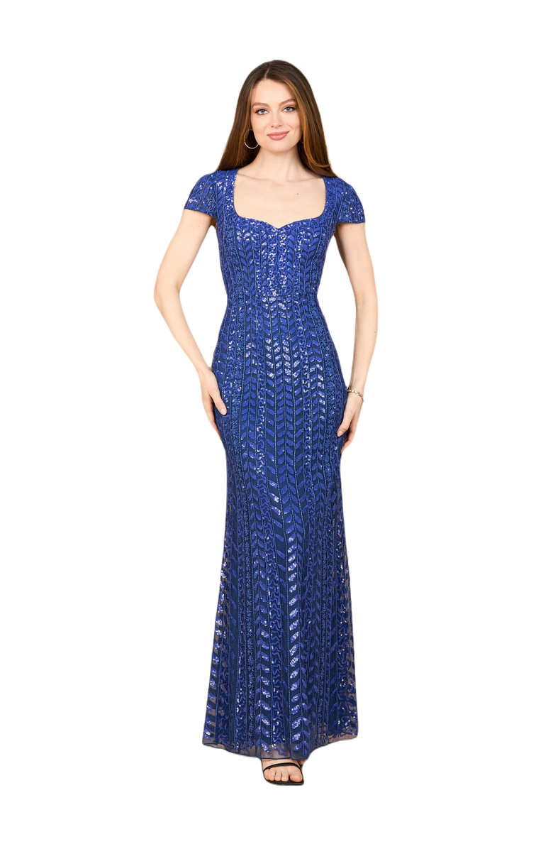 LARA New York Beaded Gown with Cap Sleeves, Main, color, Blue