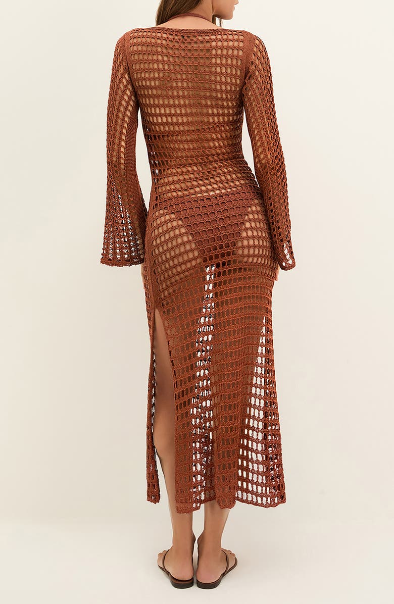 ViX Paula Hermanny Belle Long Sleeve Sheer Cover-Up Dress, Alternate, color, Brown