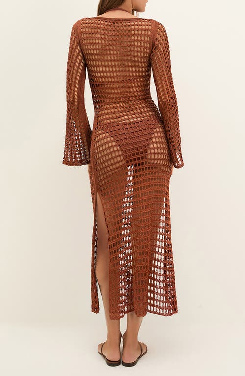 Vix Paula Hermanny Belle Long Sleeve Sheer Cover-up Dress In Brown