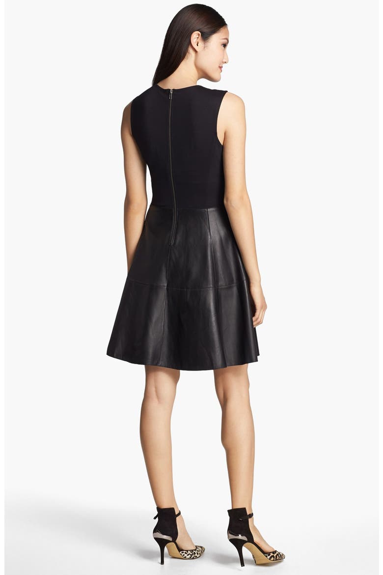 Back Zip Leather & Ponte Dress, Alternate, color, BLACK