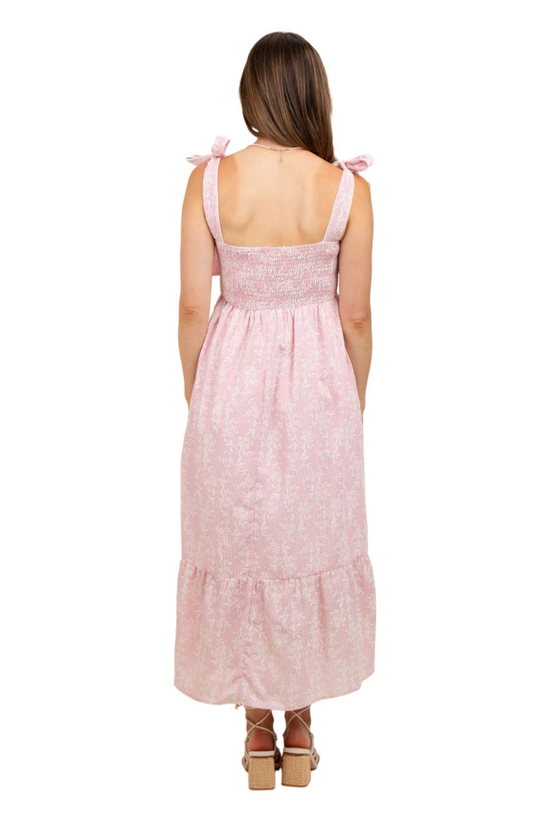 Floral Smocked Shoulder Tie Midi Dress, Alternate, color, Pink