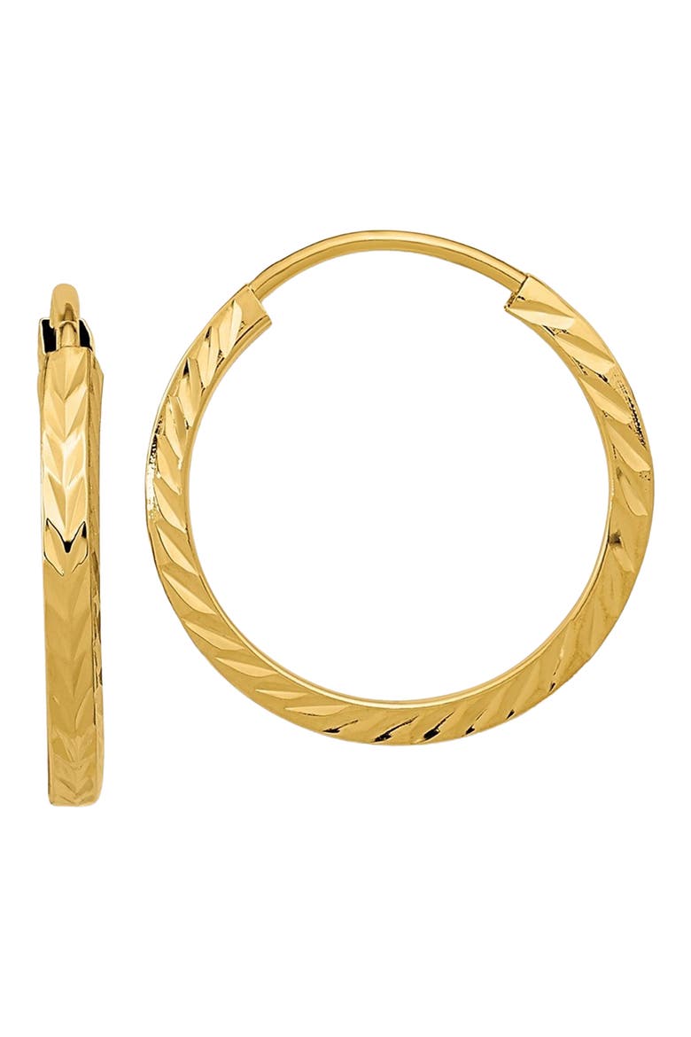 10k Gold 12mm Diamond Cut Square Hoop Earrings, Main, color, GOLD