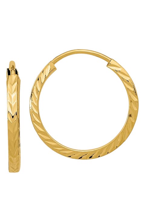 10k Gold 12mm Diamond Cut Square Hoop Earrings