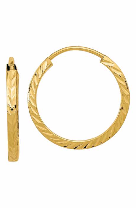 10k Gold 12mm Diamond Cut Square Hoop Earrings