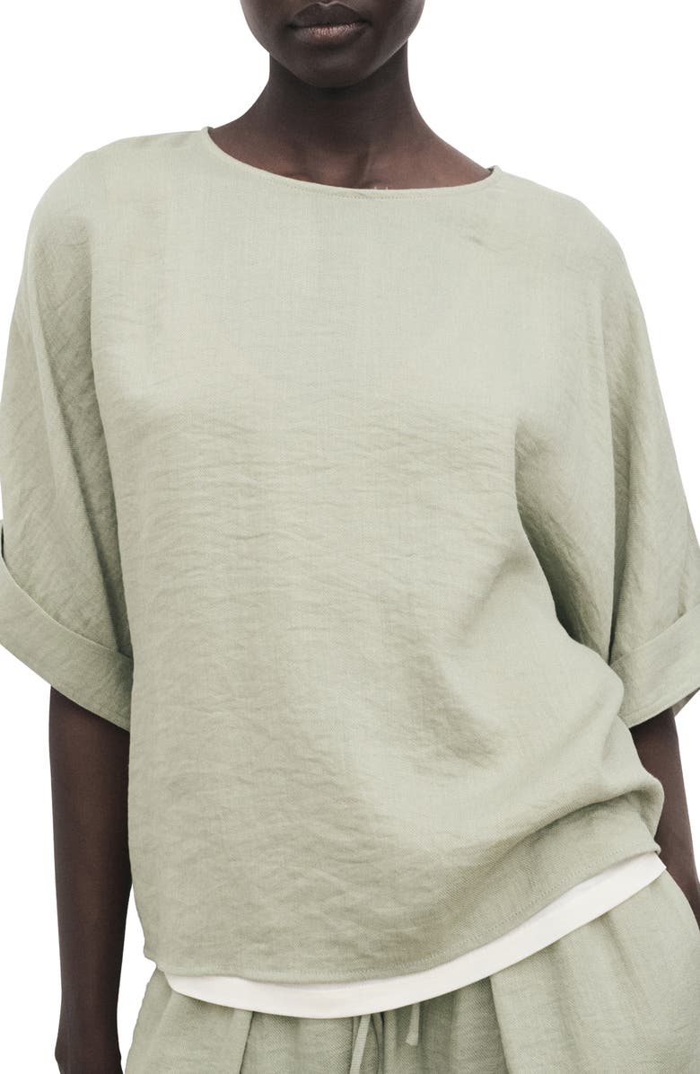 MANGO Oversize Cuffed Sleeve Top, Main, color, Aqua Green