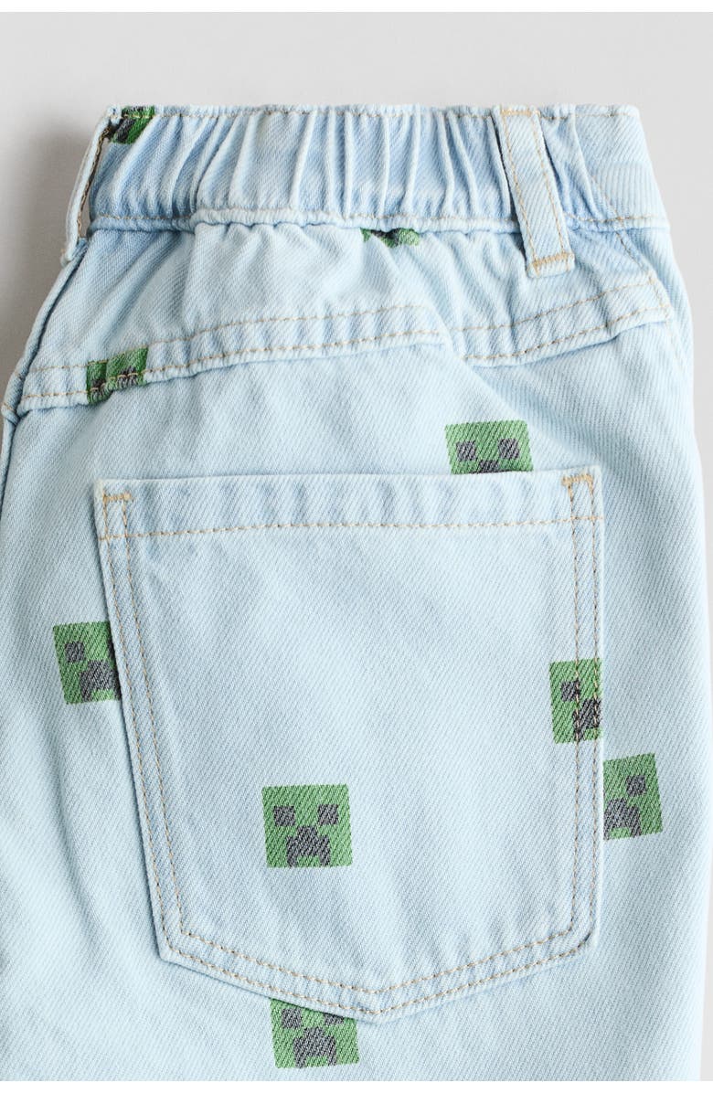 H&M Printed denim shorts, Alternate, color, Light Denim Blue/Minecraft