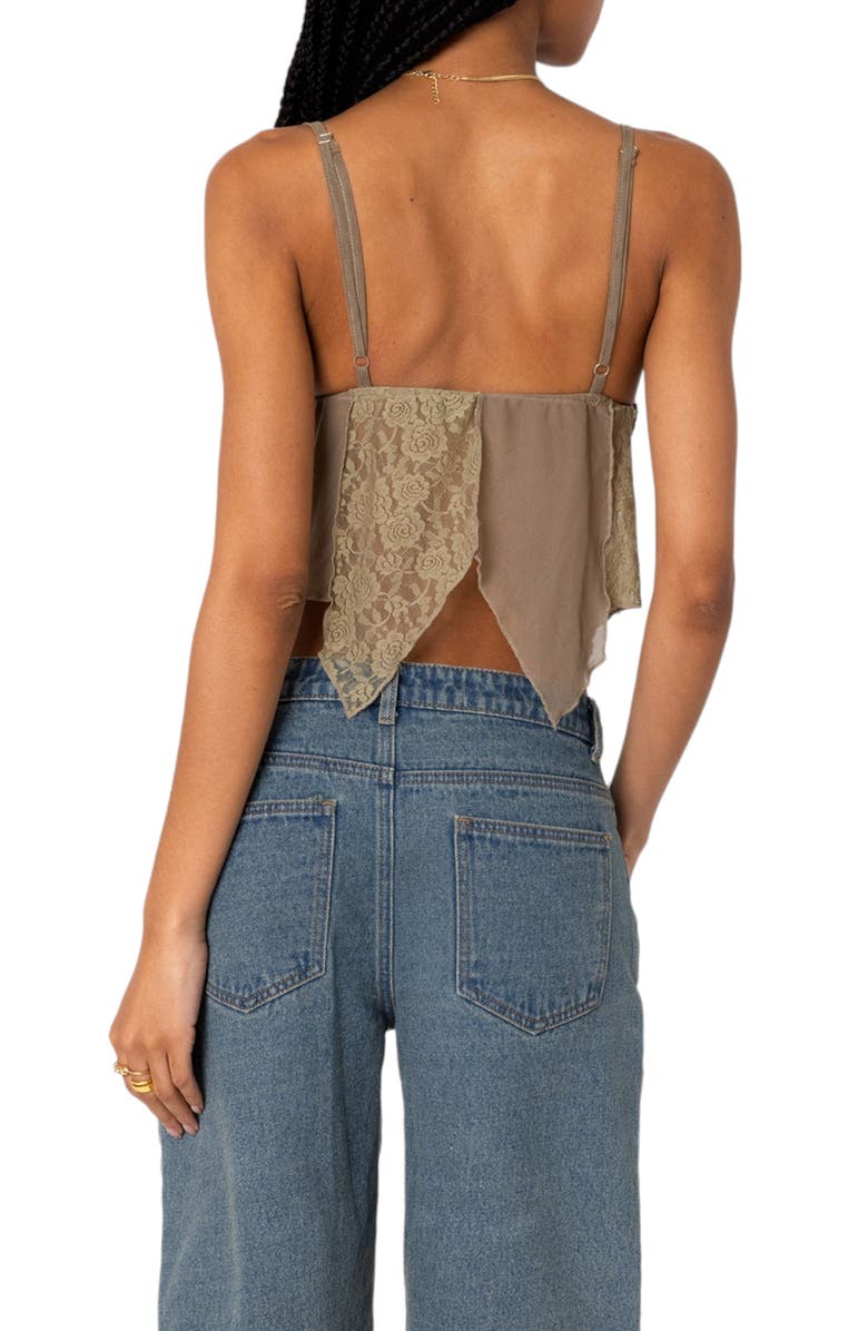 EDIKTED Patchwork Lace Camisole, Alternate, color, Olive