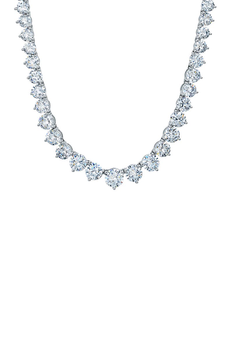 Graduated Cubic Zirconia Tennis Necklace, Main, color, PLATINUM