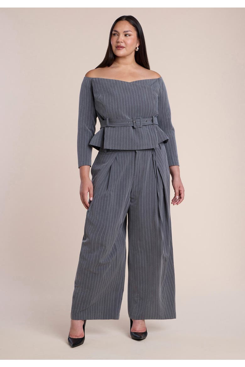 Off The Shoulder Belted Blazer Top, Alternate, color, DARK HEATHER GREY