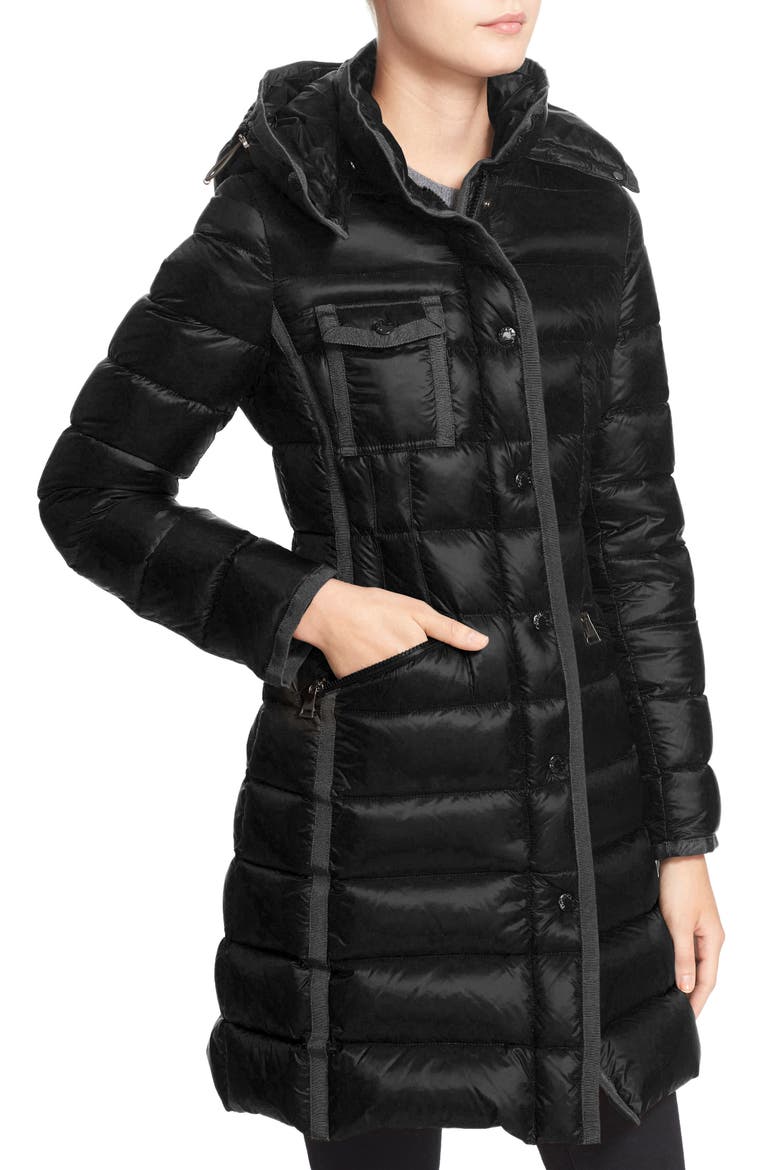 'Hermine' Grosgrain Trim Water Resistant Down Coat, Alternate, color, BLACK