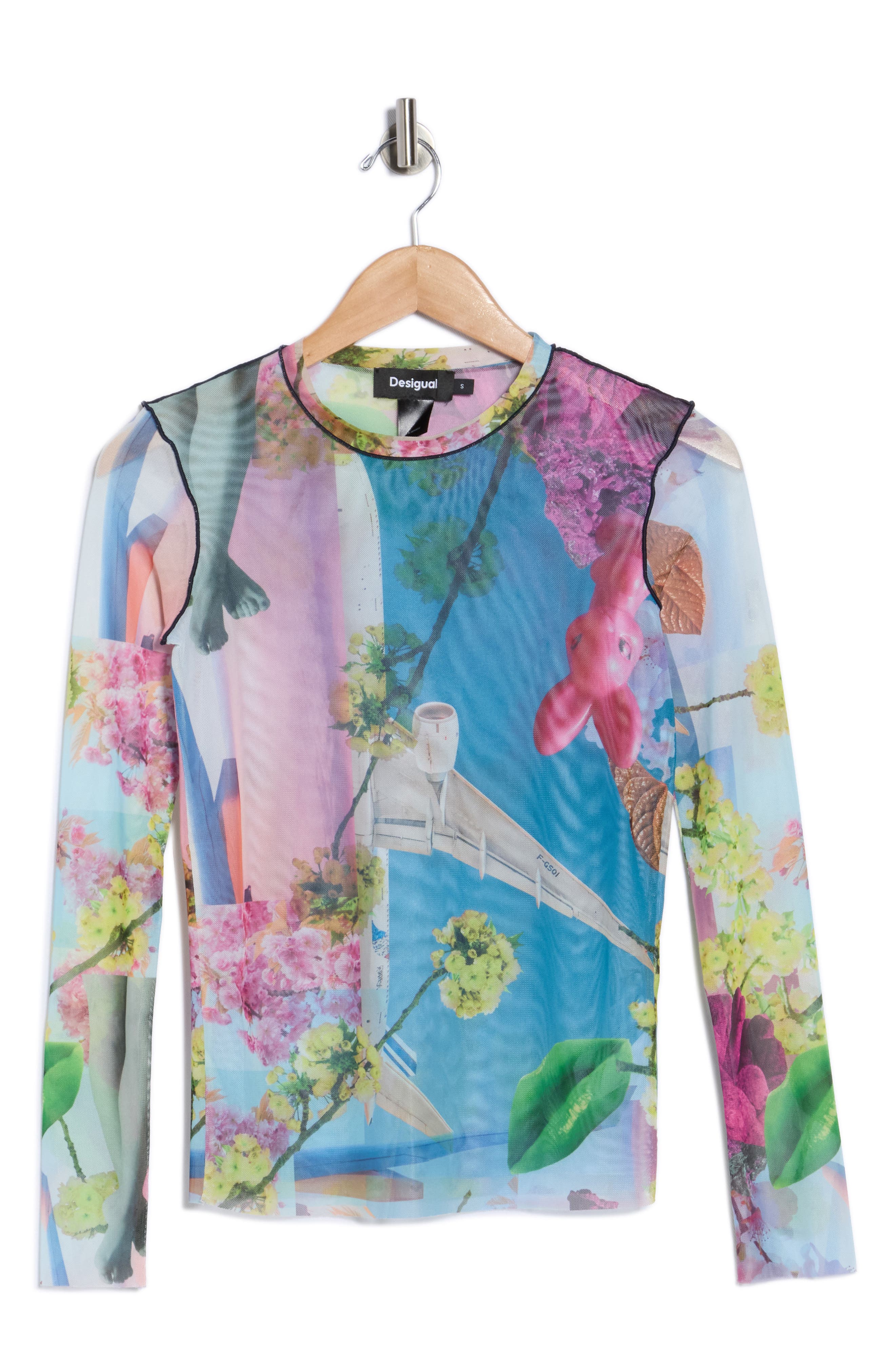 Desigual Mesh Knit Long Sleeve Top