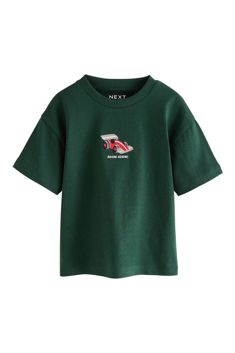 Kids' Race Car Embroidered Cotton T-Shirt, Main, color, GREEN