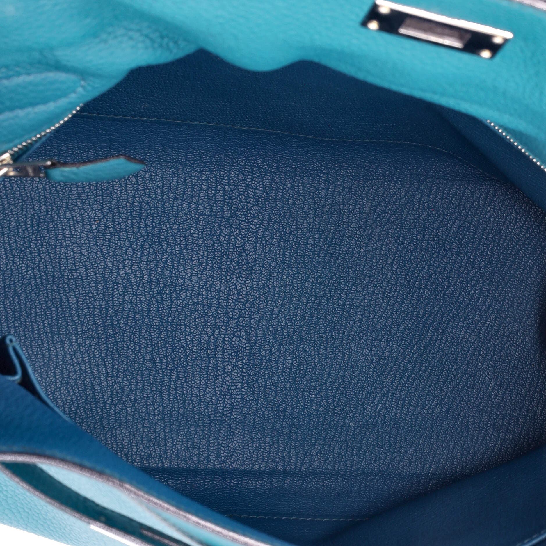 Pre-Owned Hermes Kelly Amazone Handbag Blue Clemence with Palladium Hardware 32, Alternate, color, 