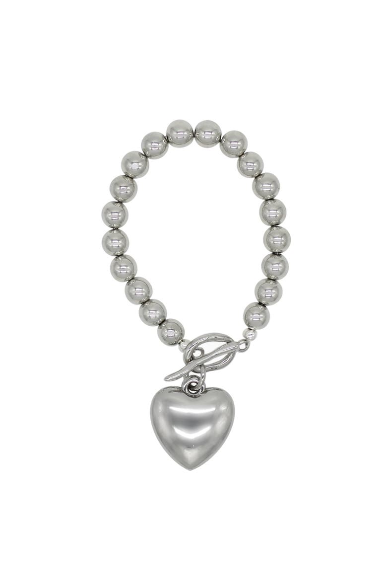 Hematite Bracelet With Heart Charm, Main, color, Silver