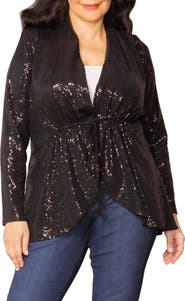 Kiyonna Glitz & Glam Sequin Tie Waist Jersey Jacket