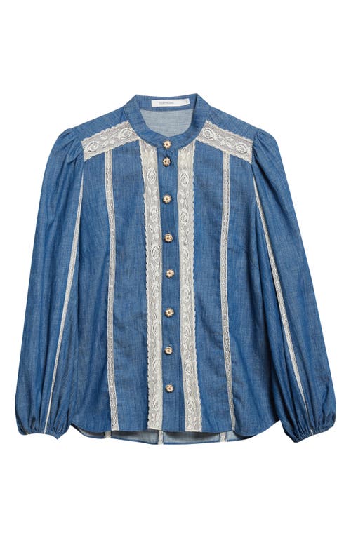 Zimmermann Awaken Lace Trim Denim Shirt In Blue