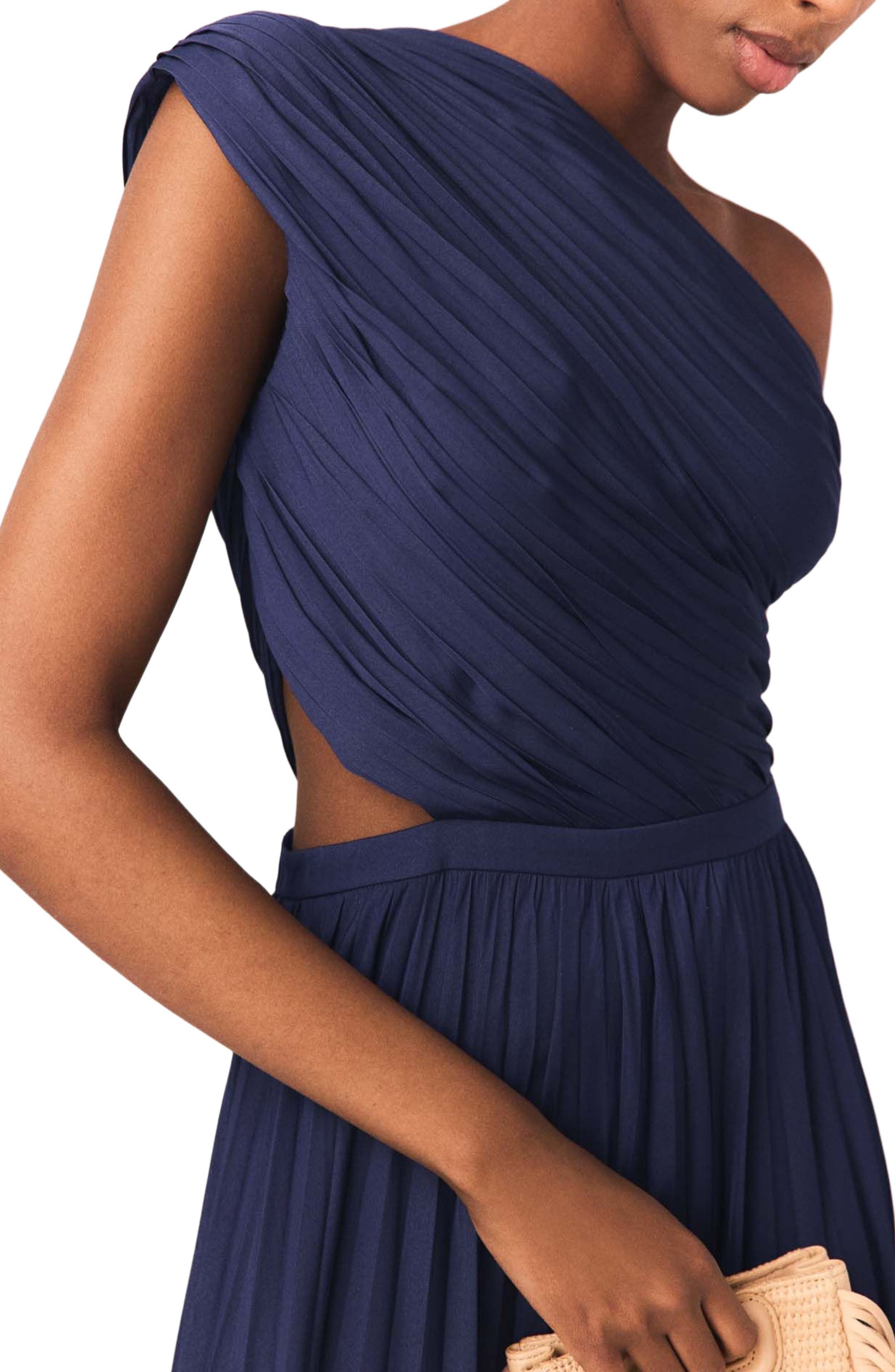 asymmetrical pleated dress blue Dress Forum One Shoulder Asymmetrical Pleated Dress at Dry Goods