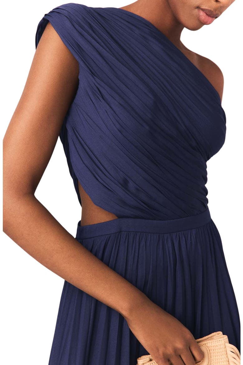Asymmetrical pleated maxi dress, Alternate, color, Navy