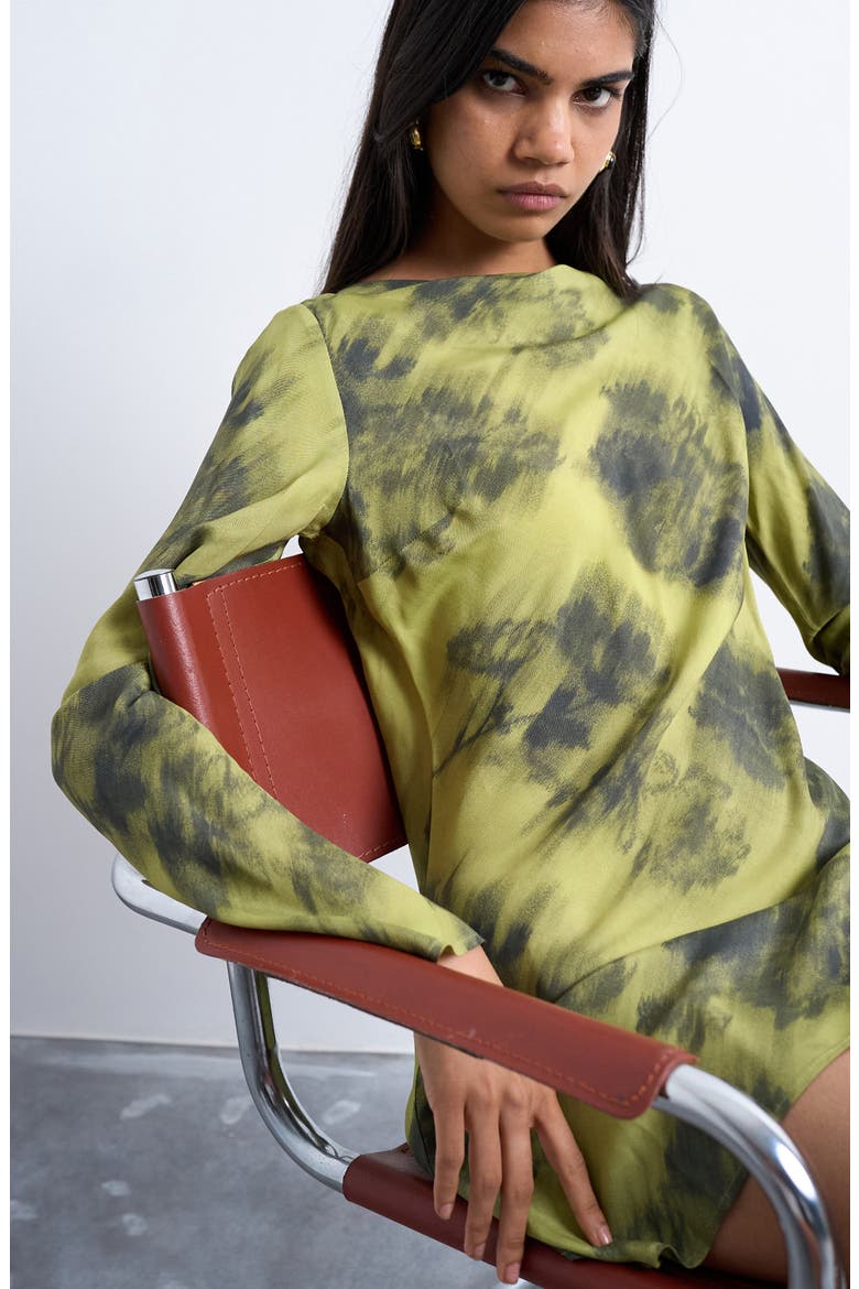 Abstract Print Bateau Neck Minidress, Alternate, color, MEDIUM GREEN