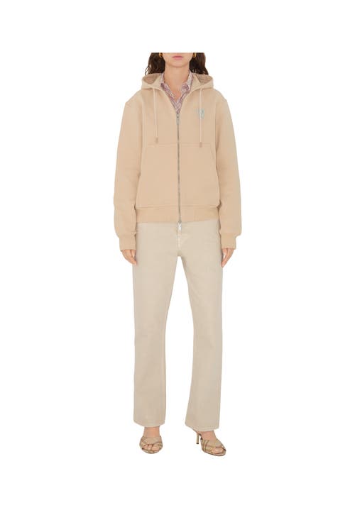 Burberry Beige Cotton Hoodie With Knight Illustration In Teacup