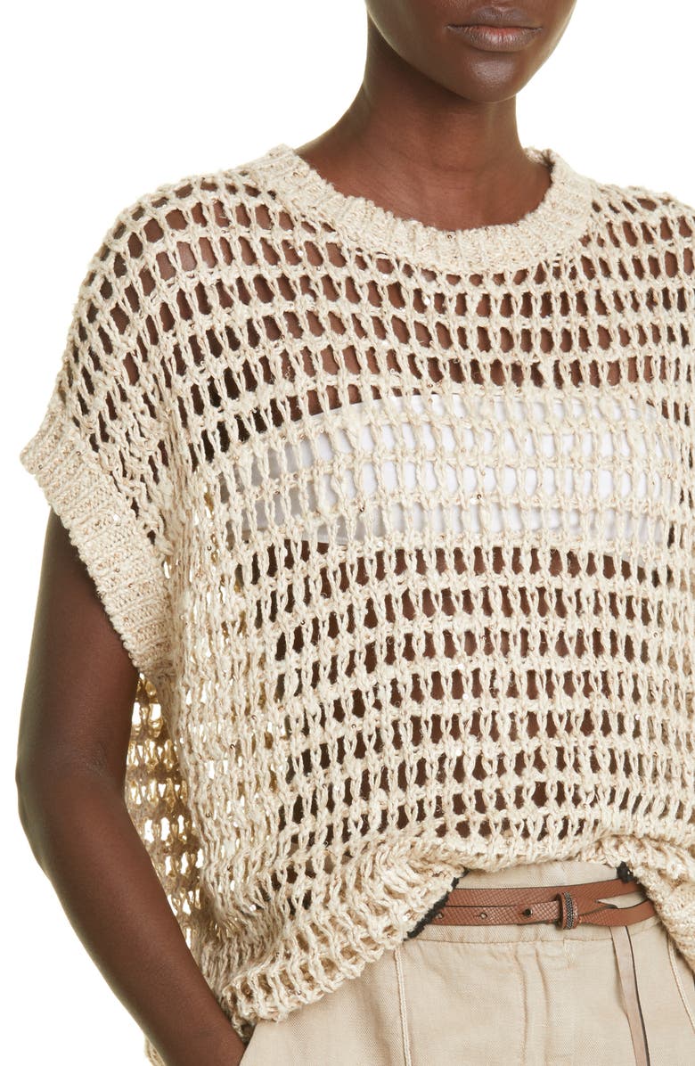 Brunello Cucinelli Sequin Open Knit Sweater, Alternate, color, 