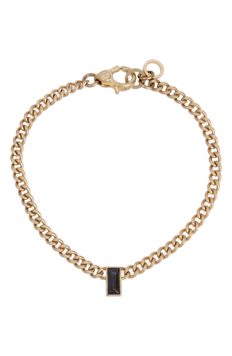 AllSaints Baguette Pendant Curb Chain Bracelet, Main, color,