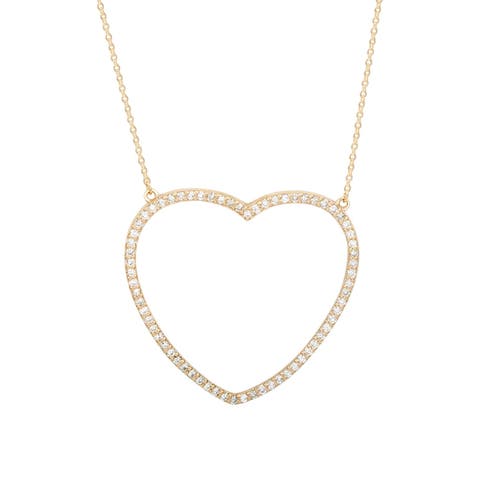 14K Gold Diamond Large Heart Pendant Necklace