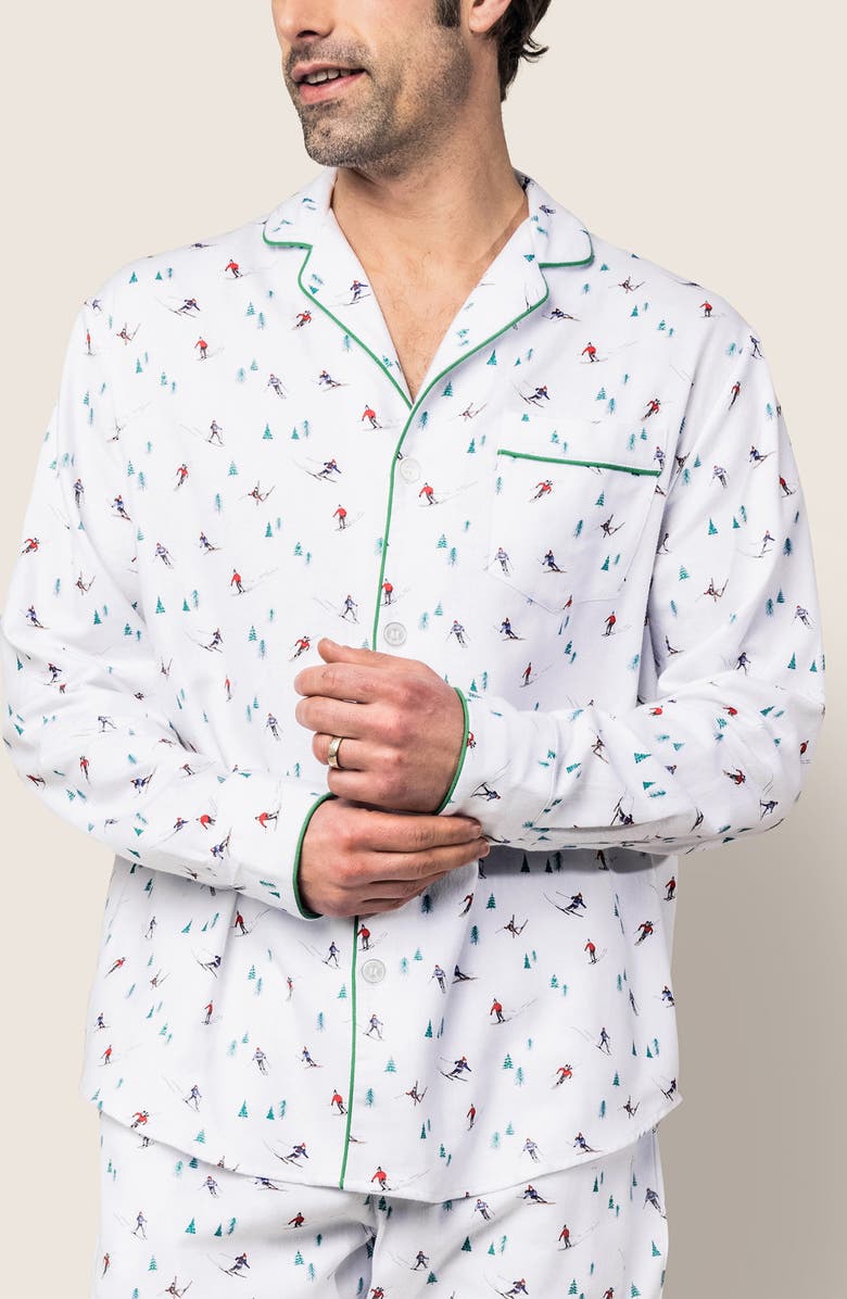 Petite Plume Après Ski Cotton Flannel Pajamas, Alternate, color, White
