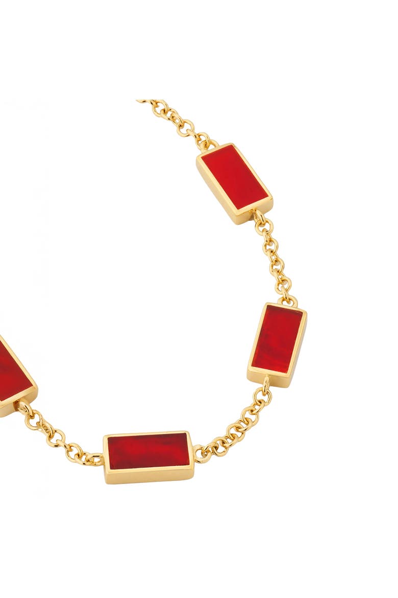 Five Station Dash Rectangle Bracelet In Sterling With 18K Gold Overlay, Alternate, color, RED