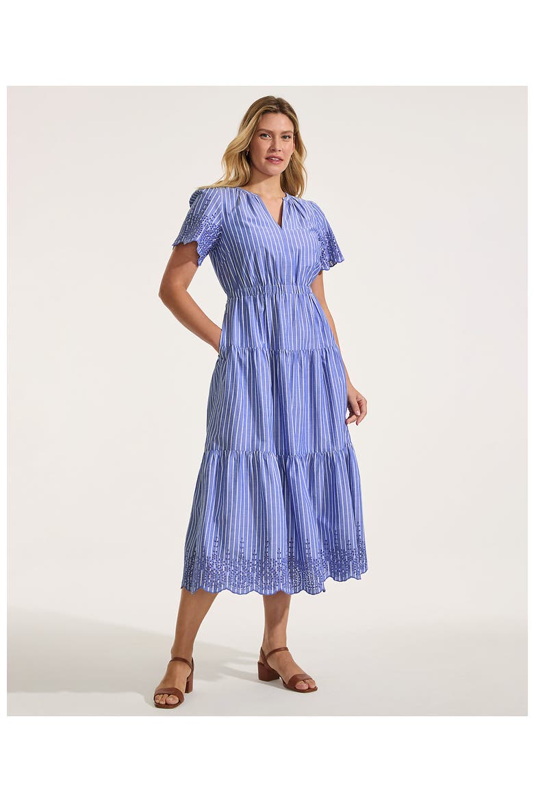 Tiered Cotton Poplin Eyelet Maxi Dress, Alternate, color, Sapphire Gem Stripe Eyelet