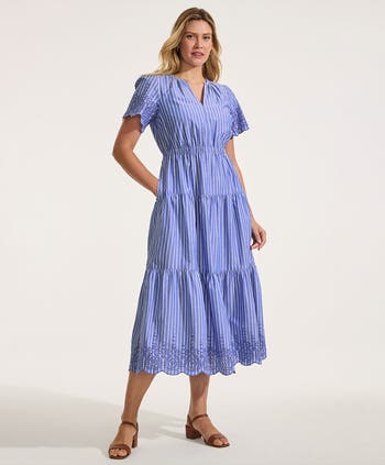 Lands' End Tiered Cotton Poplin Eyelet Maxi Dress | Nordstrom