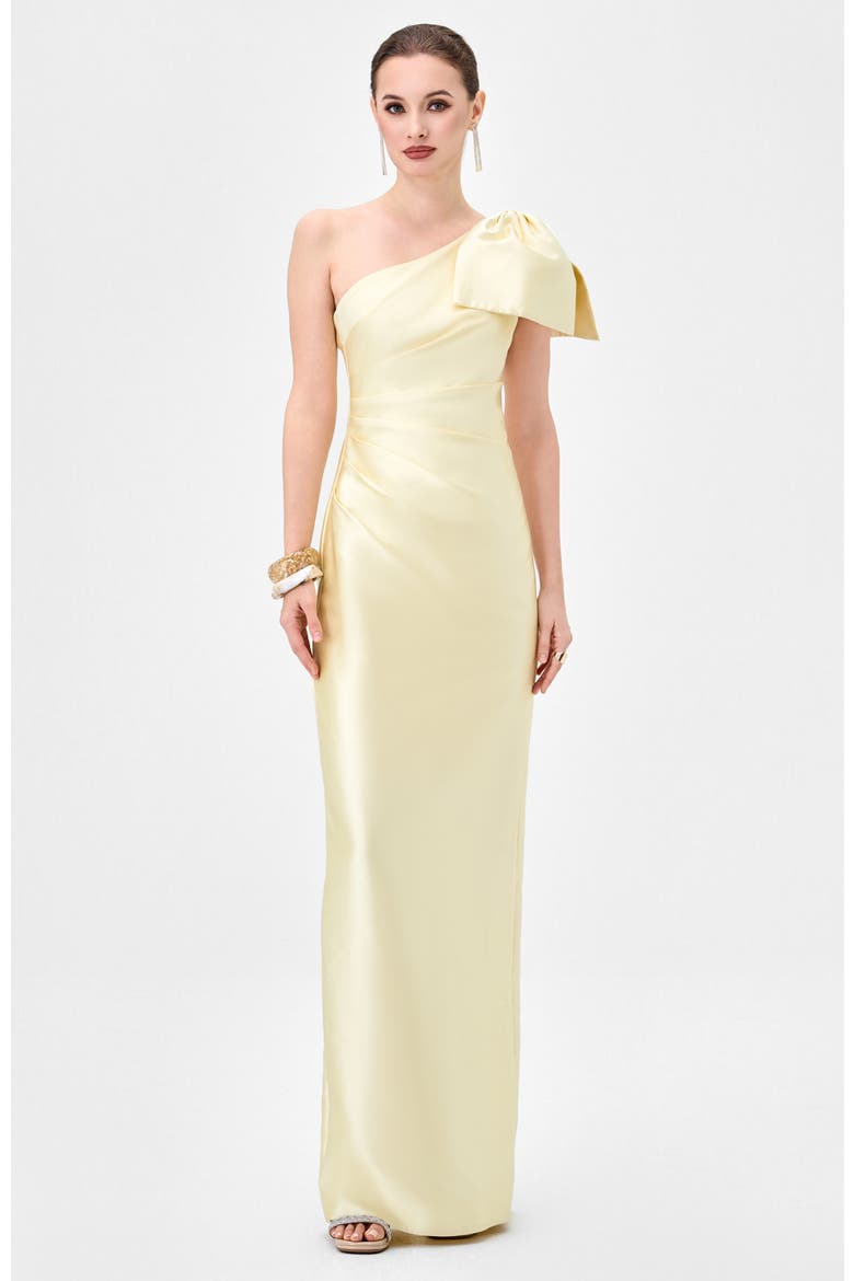 Aramy One Shoulder Bow Gown, Main, color, YELLOW