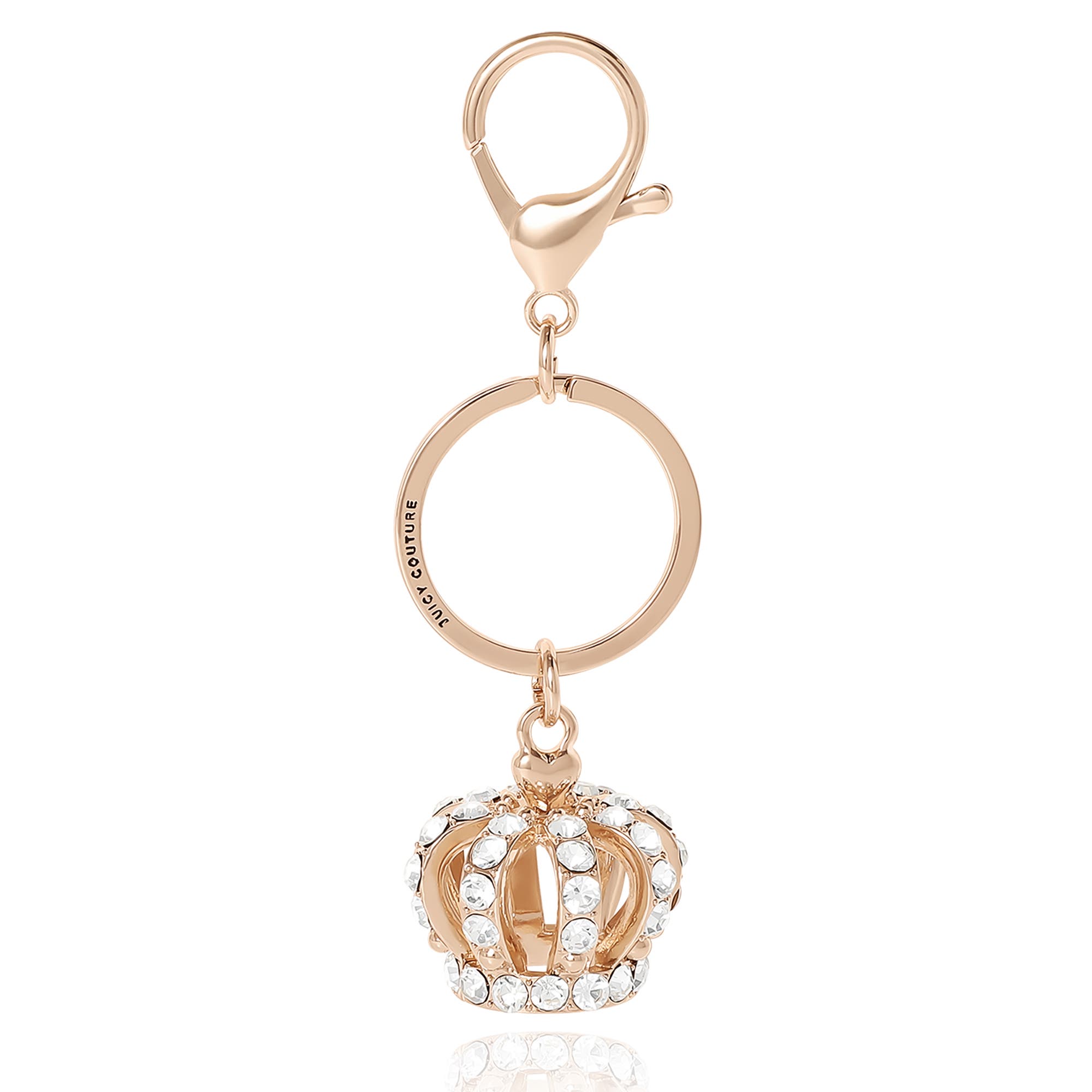 Juicy Couture Crystal Crown Keychain, Main, color, Silver, Rose Gold
