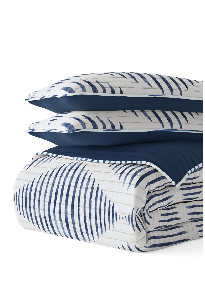 All Season Distressed Diamond Reversible Down Alternative Quilt & Sham Set, Alternate, color, NAVY
