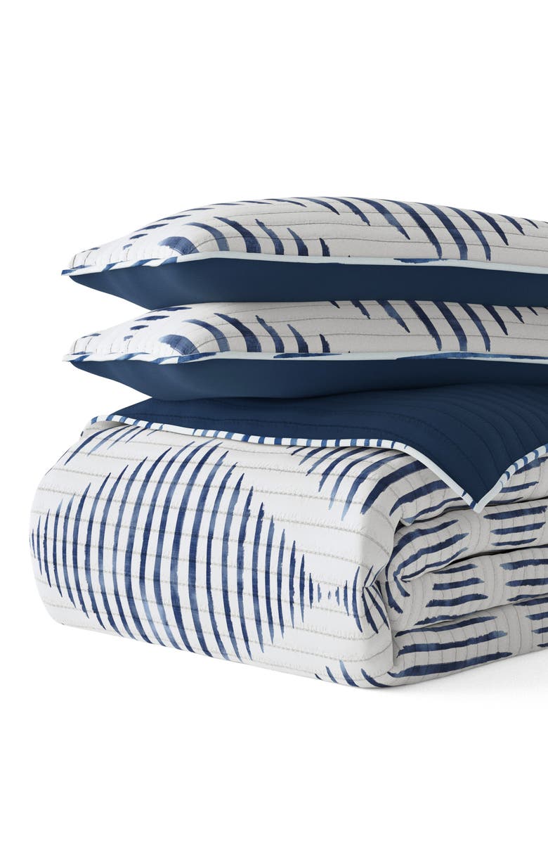 HOMESPUN All Season Distressed Diamond Reversible Down Alternative Quilt & Sham Set, Alternate, color, Navy