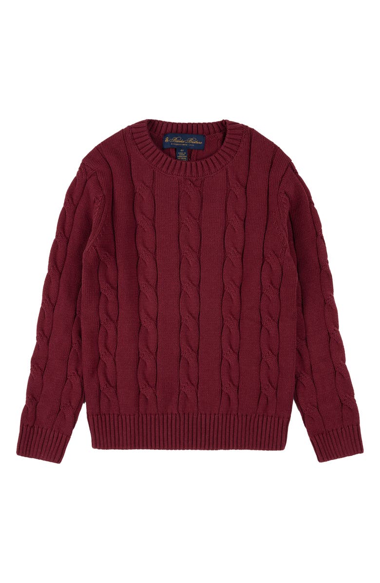 Brooks Brothers Kids' Cotton Cable Sweater, Main, color, Burgundy